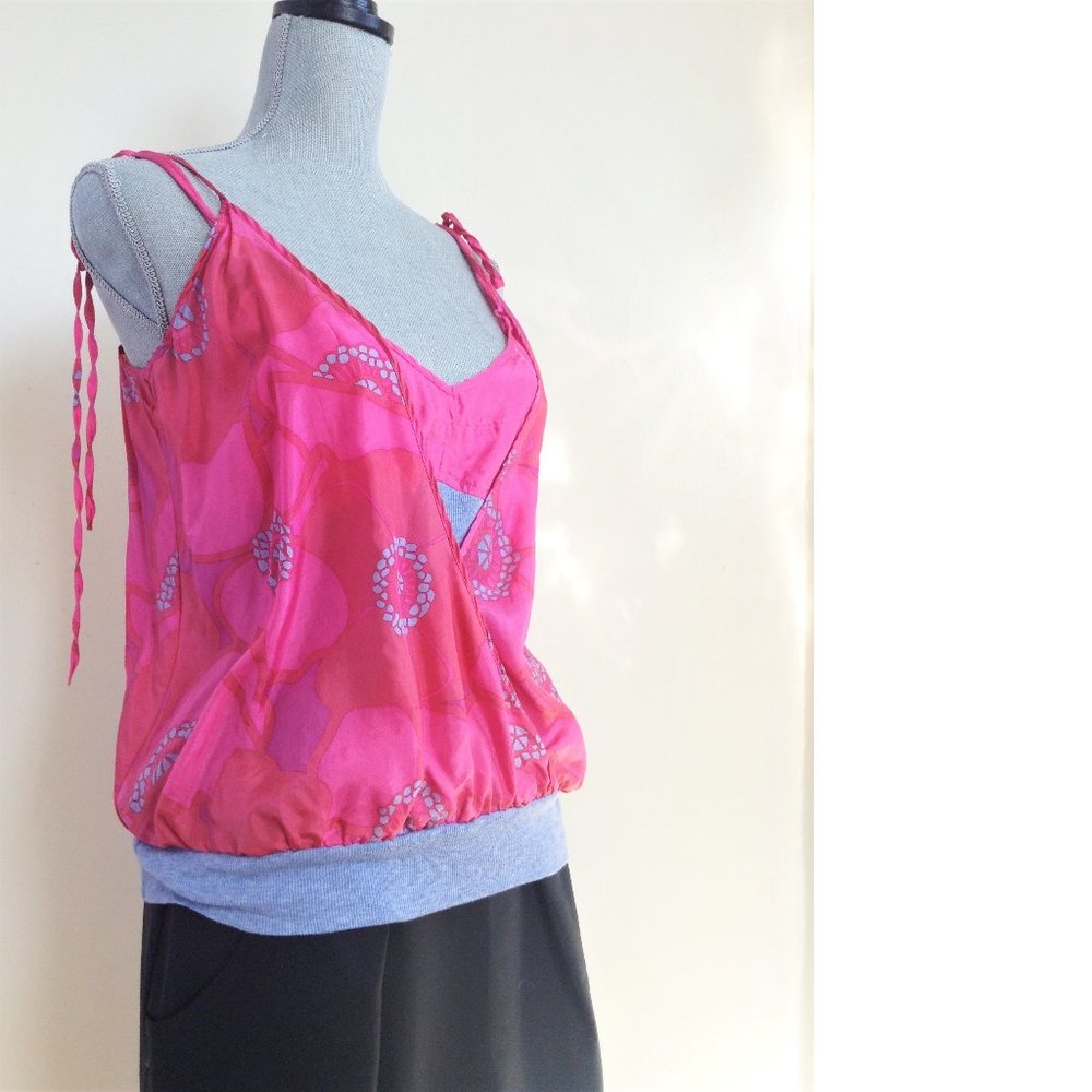 NWT $228 Marc Jacobs US 10 Layered Silk Shoulder Tie Cami Strap Pink Top Blouse